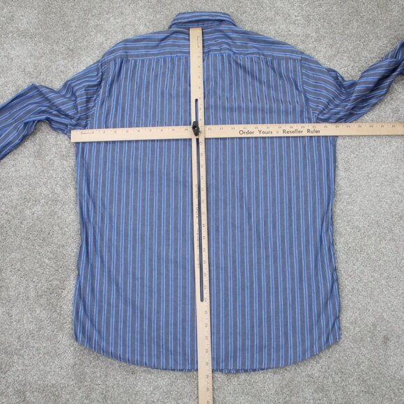 BOSS Hugo Boss Shirt Mens Large Blue/Gray Striped "Lex" Cotton L/S Button Up - Picture 10 of 13